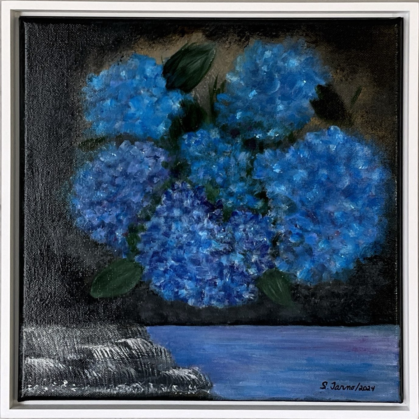 Original Acrylic Painting Titled “Hydrangeas Over the Water”