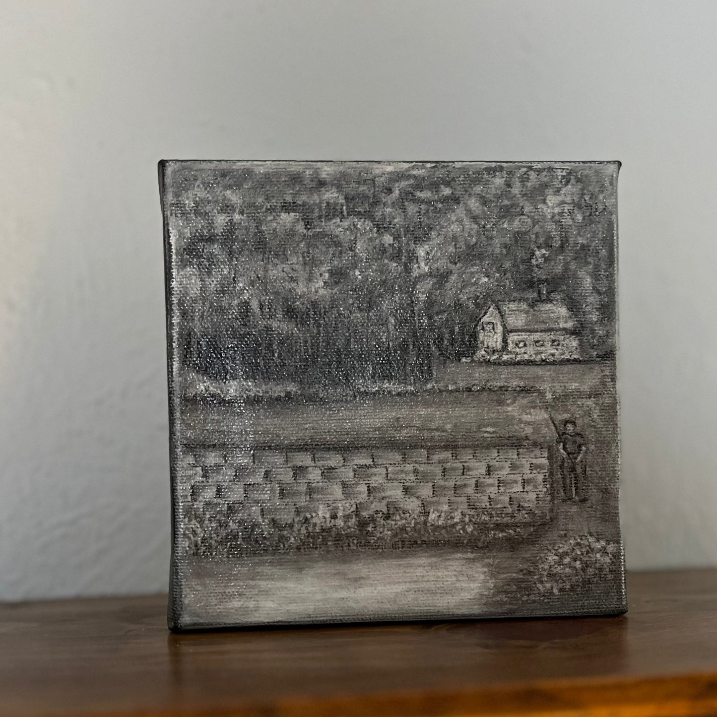 Original Charcoal On Gallery Wrapped Canvas Titled “Gone Fishing”