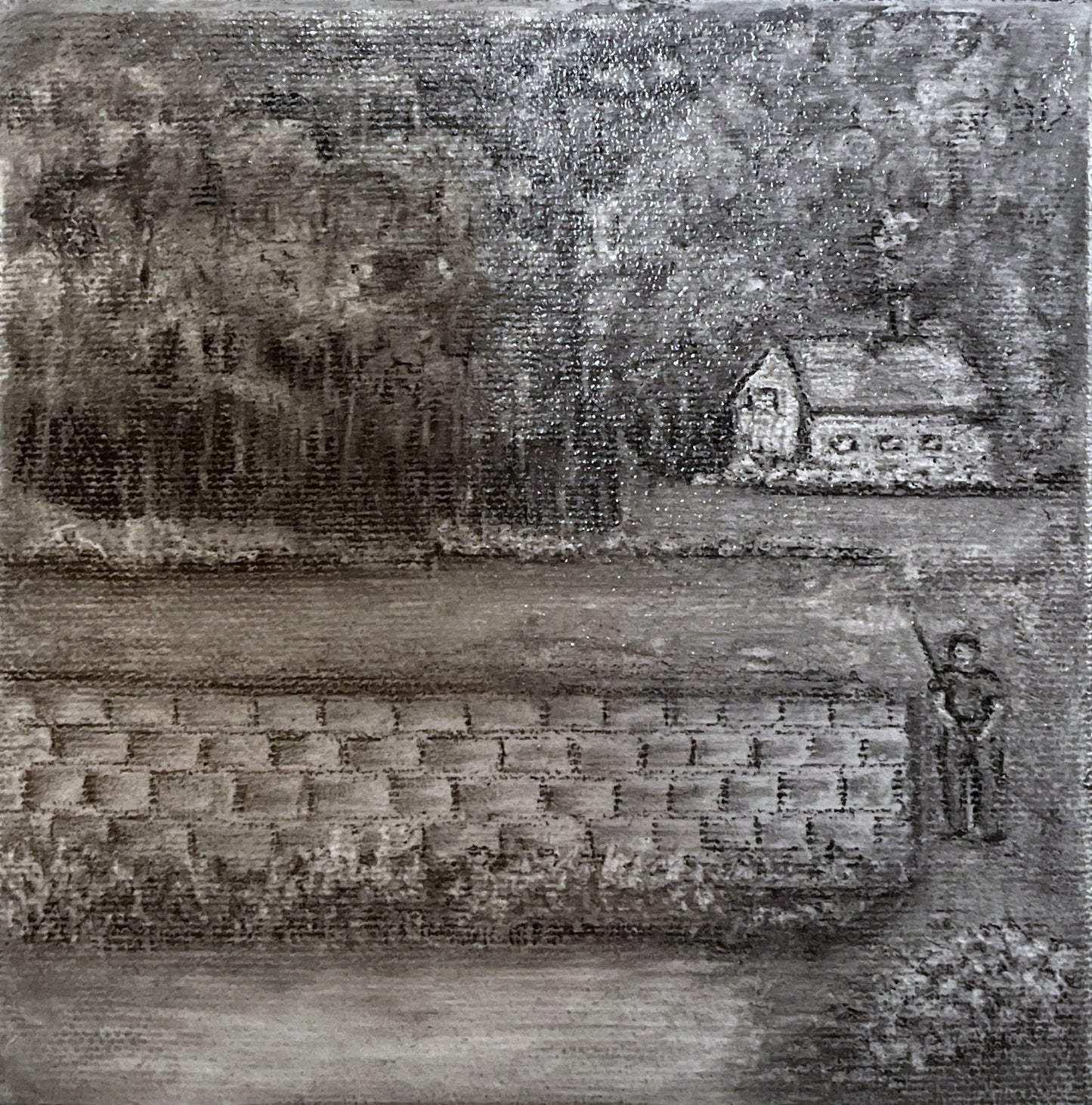 Original Charcoal On Gallery Wrapped Canvas Titled “Gone Fishing”