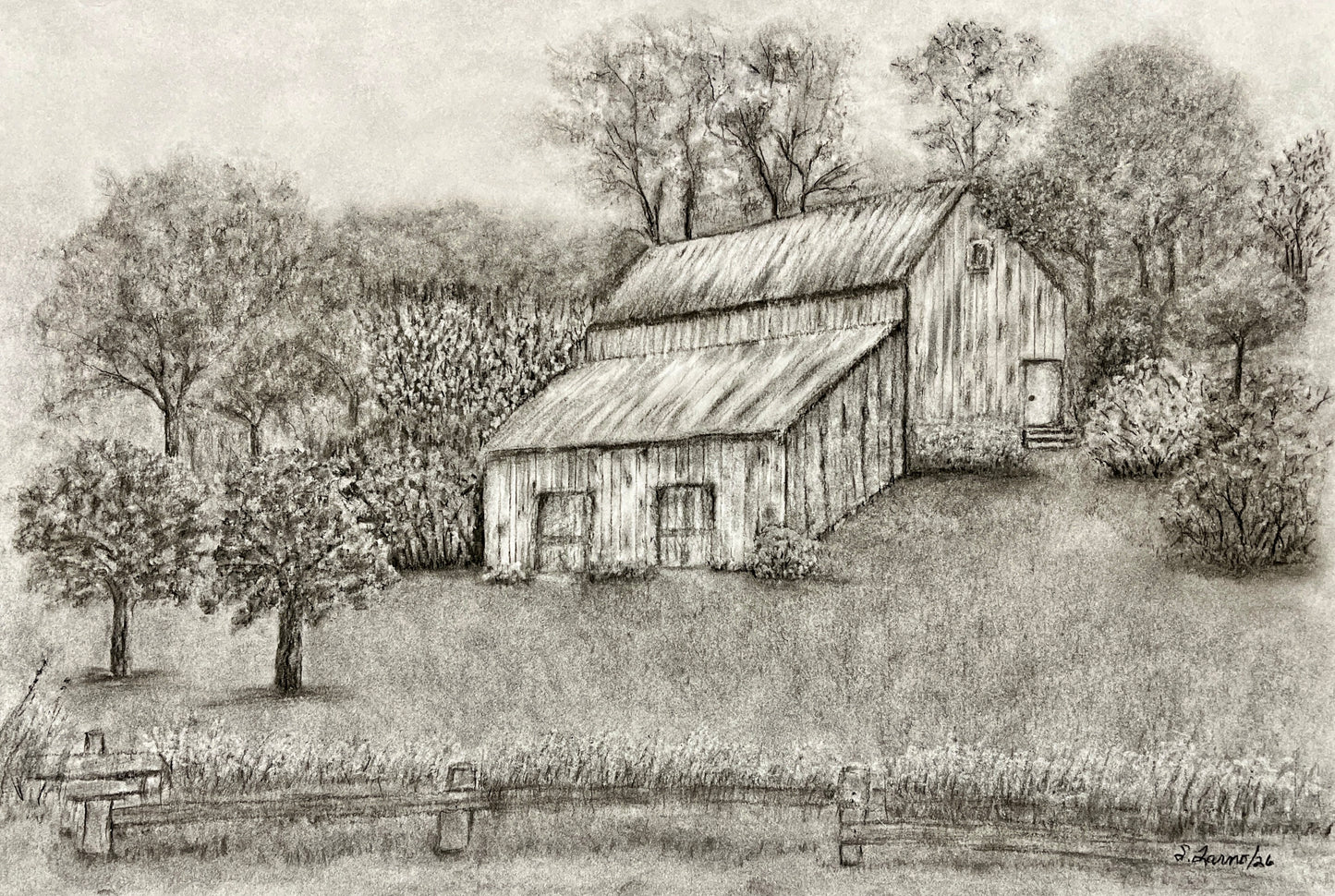 Quiet on the Ridge Original Charcoal Drawing