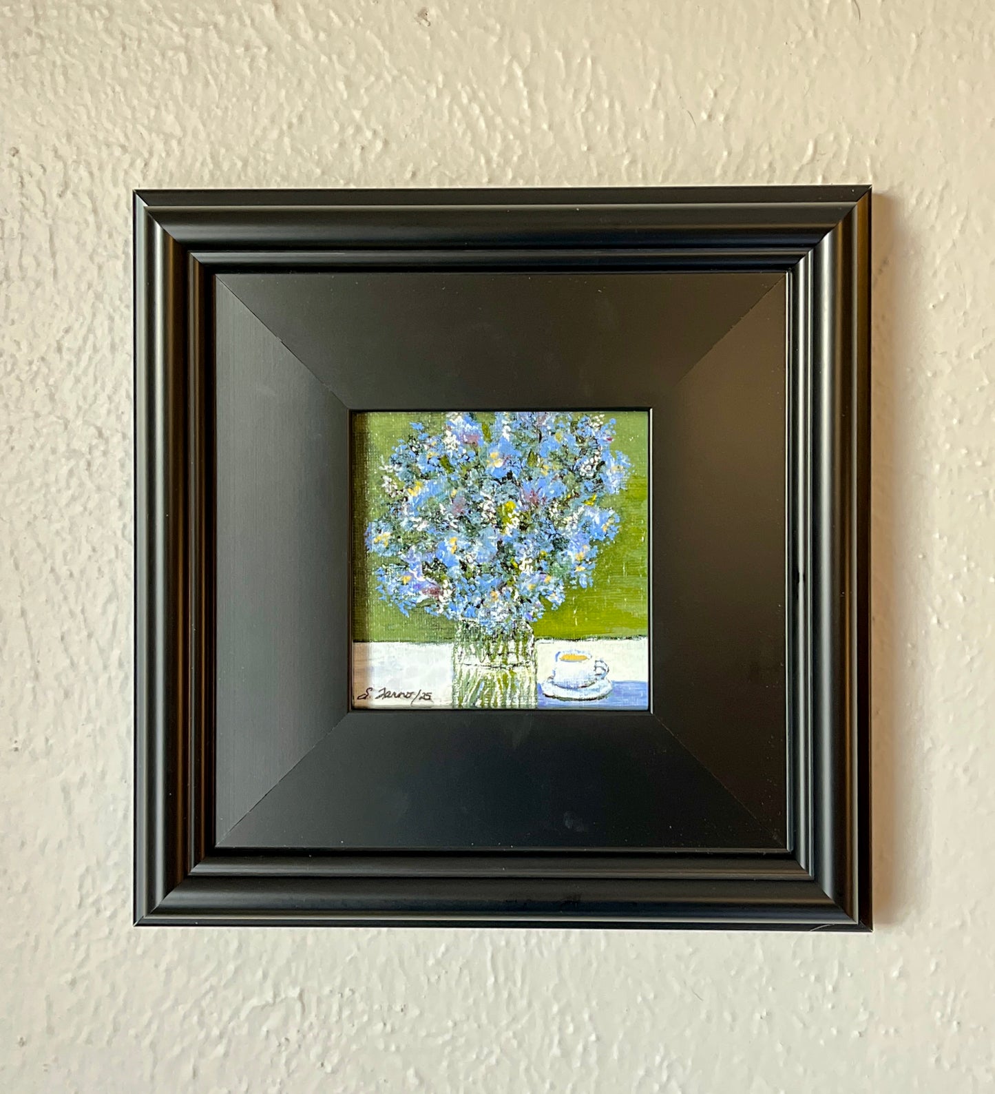 Original Acrylic Canvas Painting Titled "Morning Coffee" Framed